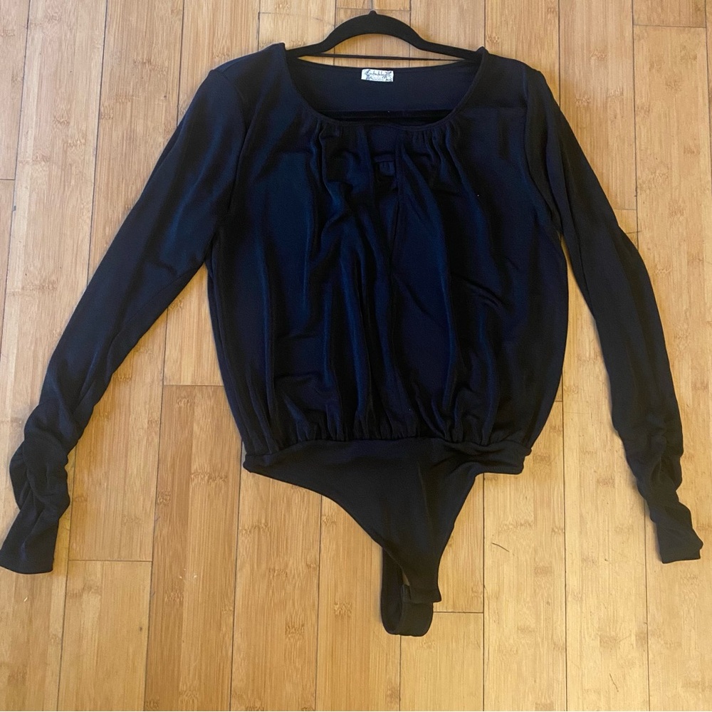 Free People Black Fitted Long Sleeve Bodysuit